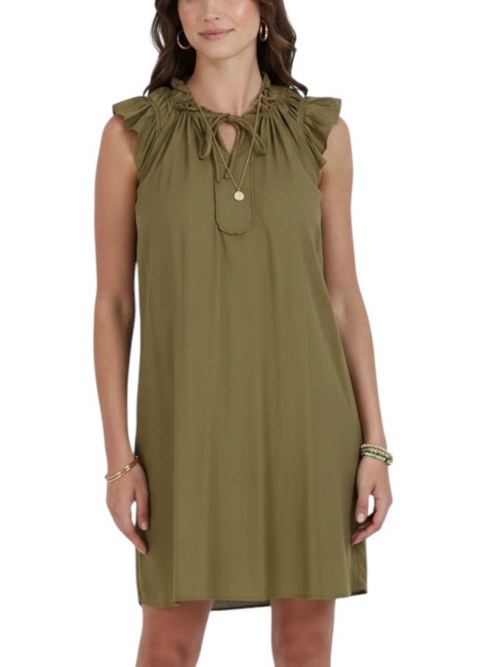 NWT ROBBIE BEE Flutter Sleeve Linen A-Line Tie Front Dress Size Small